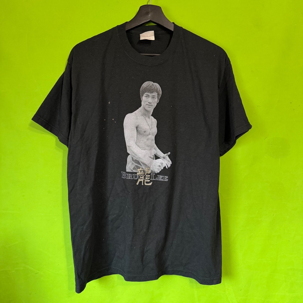 Y2K Vintage Bruce Lee Graphic T-Shirt Mens Large Black Hanes 50/50 Martial Arts
